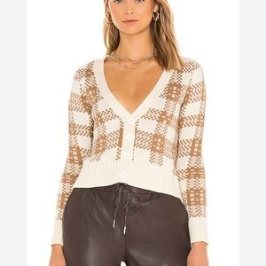 Central Park West Poppy Cardigan in Camel/White Plaid Size XS